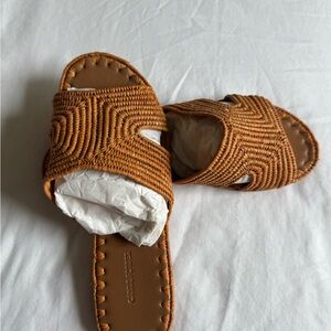 NWOT Brown Carrie Forbes Woven Slide Sandals